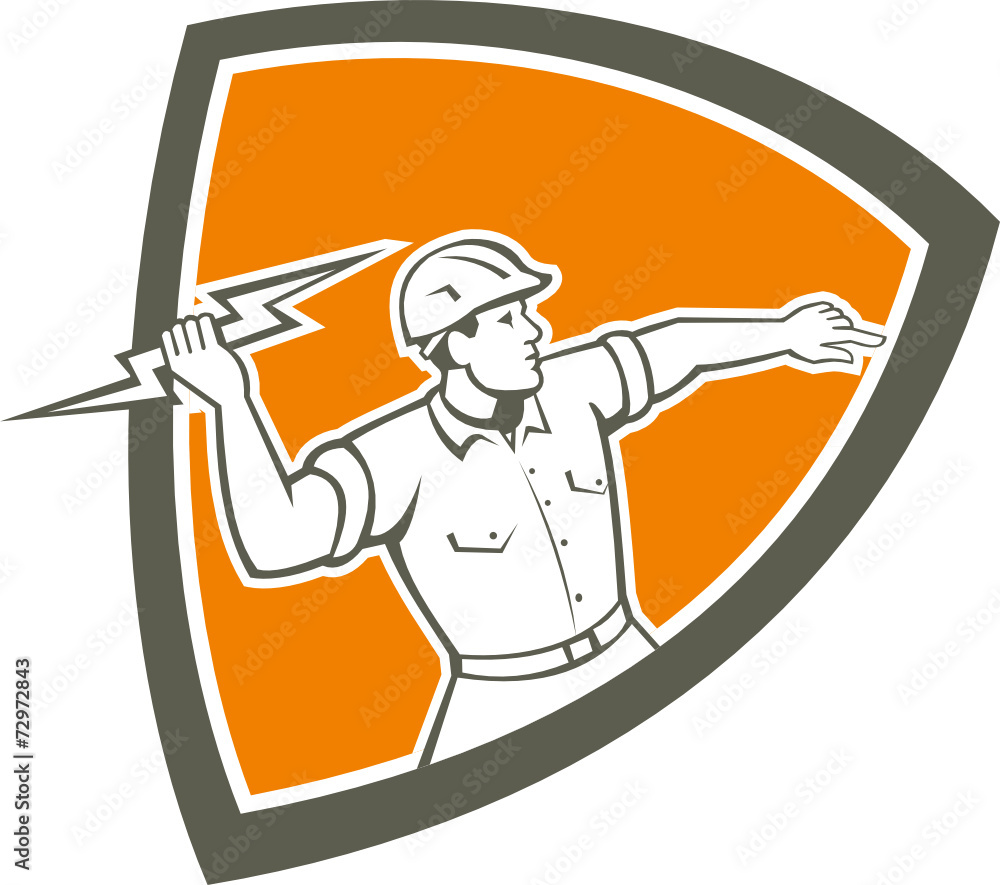 Electrician Holding Lightning Bolt Shield Retro Electrician Holding Lightning Bolt Shield Retro