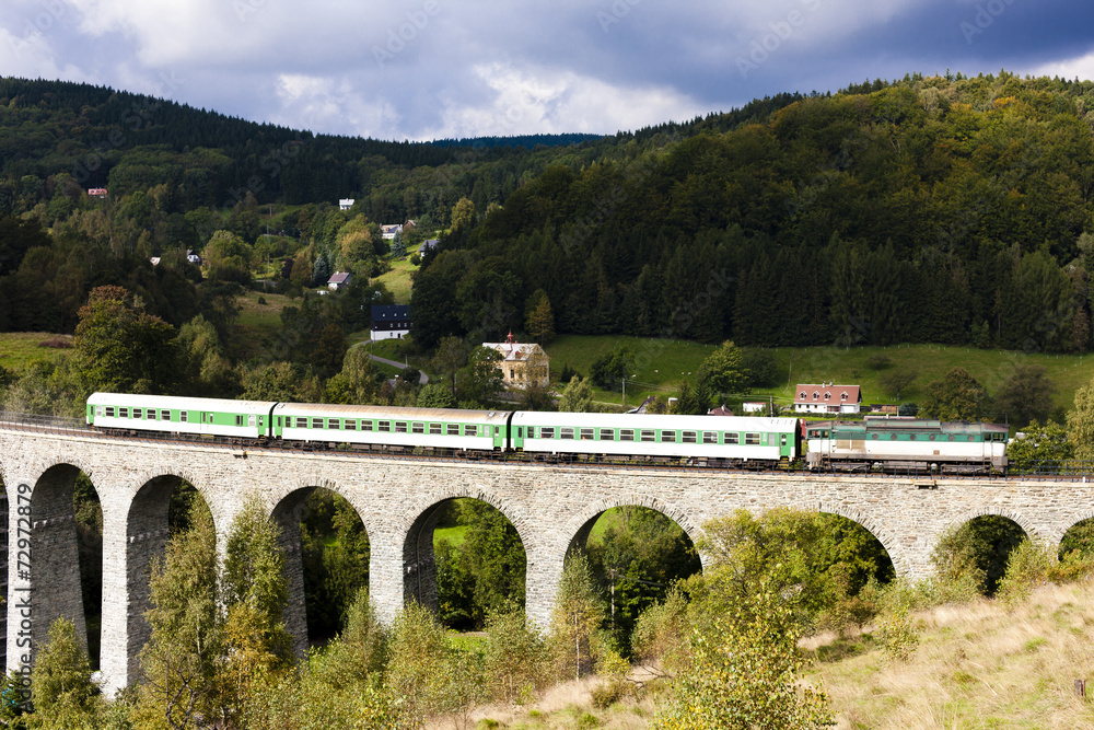 passenger train on viaduct Novina, Krystofovo Valley, Czech Repu