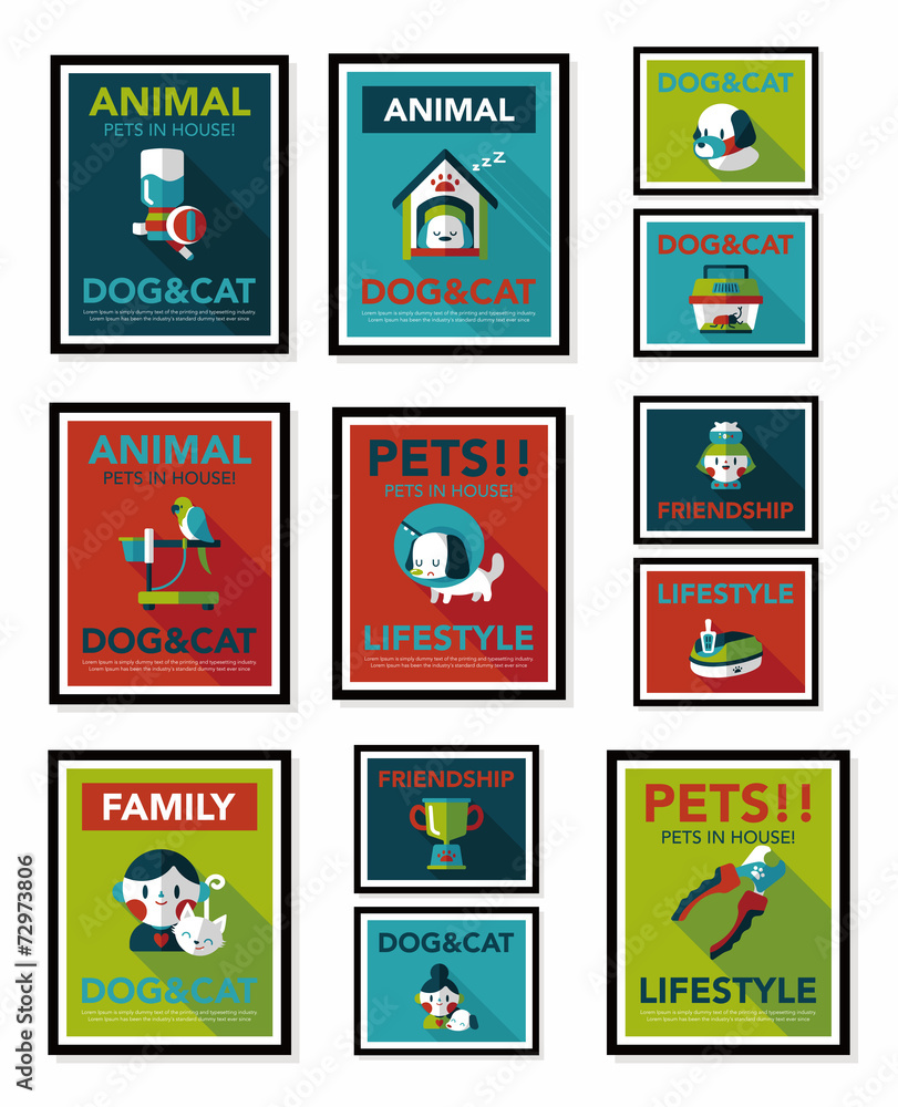 Pet poster flat banner design background set, eps10 Pet poster flat banner design background set, eps10