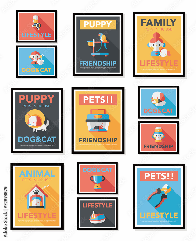 Pet poster flat banner design background set, eps10 Pet poster flat banner design background set, eps10