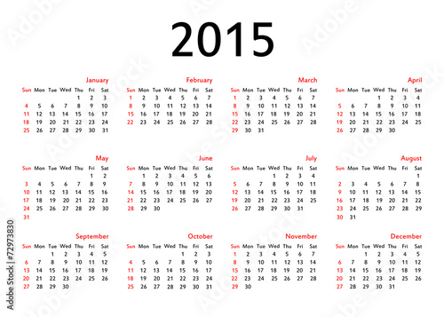 Simple european 2015 year vector calendar, template