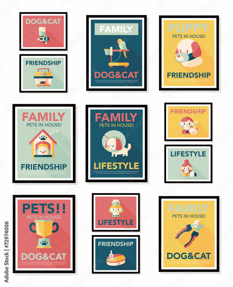 Pet poster flat banner design background set, eps10 Pet poster flat banner design background set, eps10