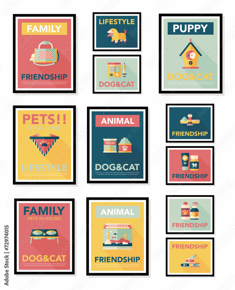 Pet poster flat banner design background set, eps10 Pet poster flat banner design background set, eps10