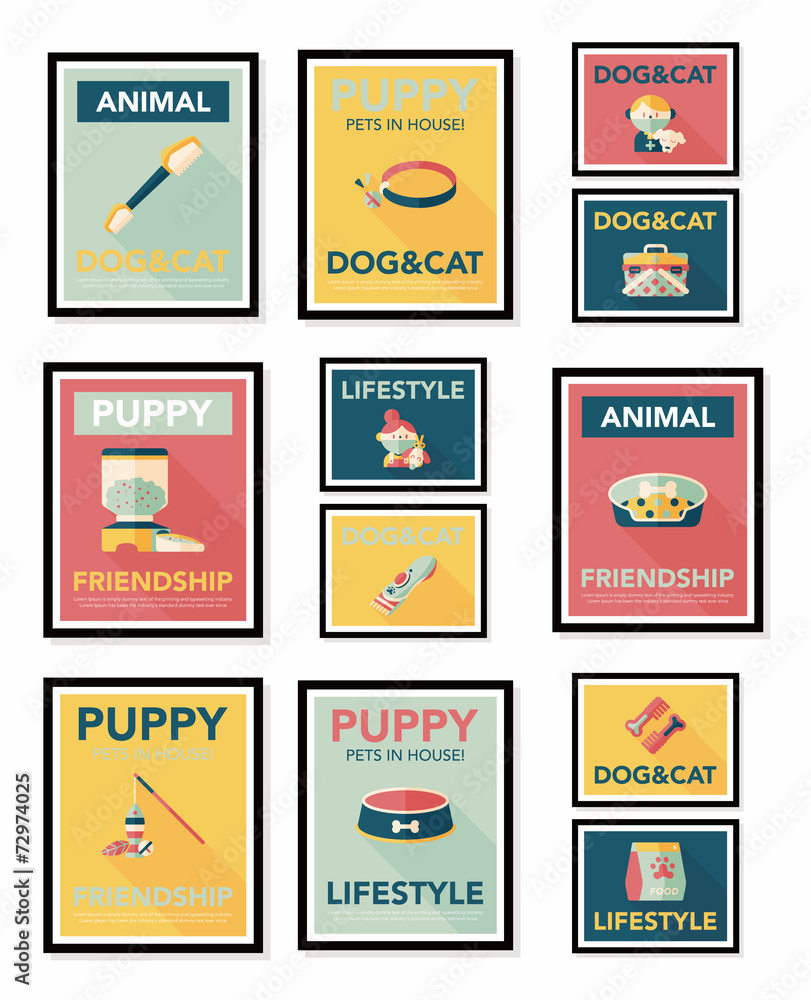 Pet poster flat banner design background set, eps10 Pet poster flat banner design background set, eps10