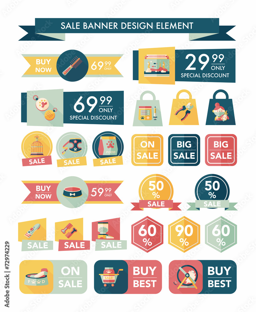 Pet sale banner flat design background set, eps10 Pet sale banner flat design background set, eps10