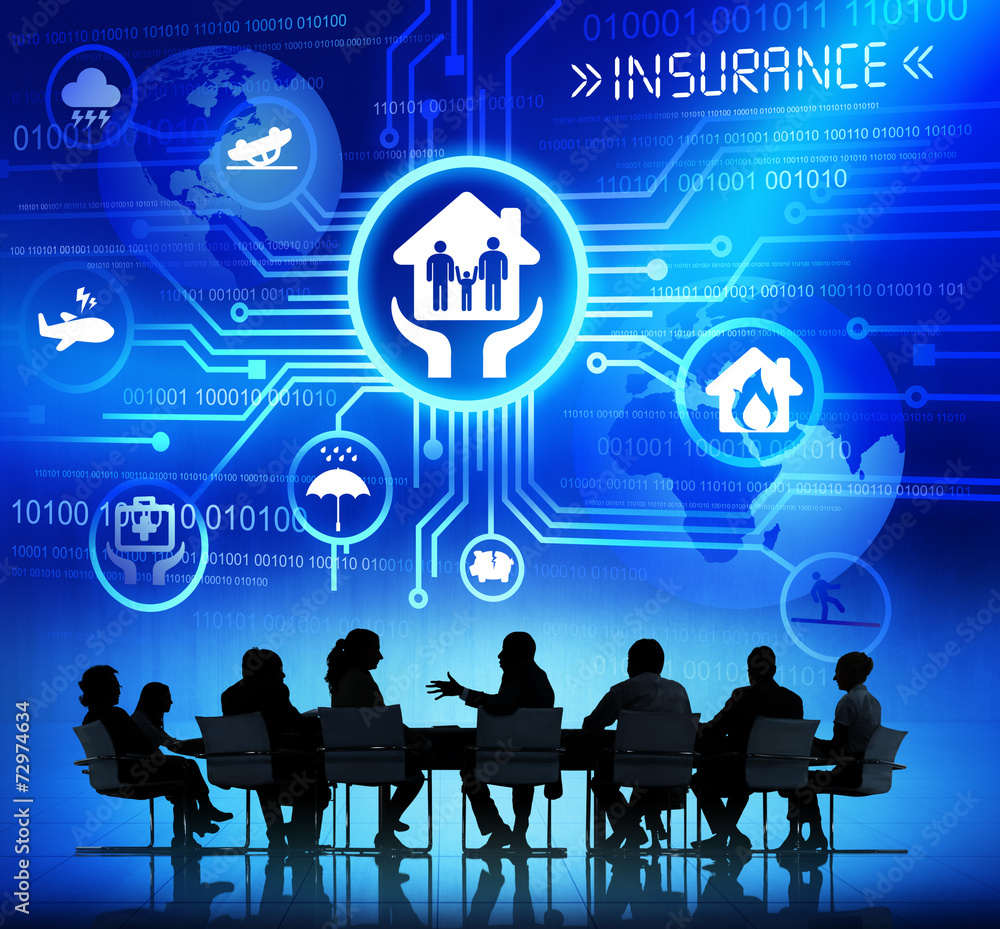 Silhouettes of Business People and Insurance Concepts Silhouettes of Business People and Insurance Concepts