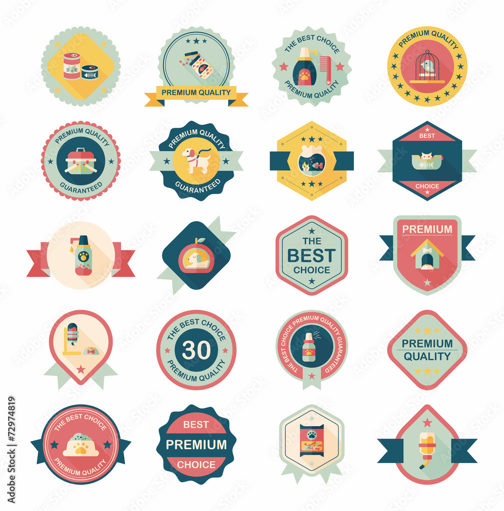 Pet badge flat banner design background set, eps10 Pet badge flat banner design background set, eps10