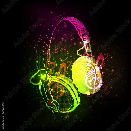 Abstract Headphones with note, easy all editable
