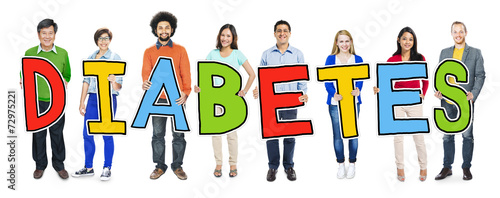 Multi-Ethnic Group of People Holding Text Diabetes #72975221