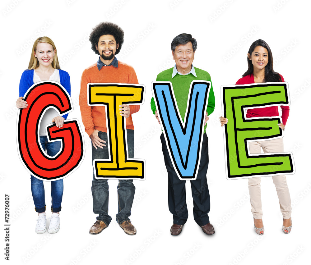 Multiethnic People Holding Letter with Give Concepts Multiethnic People Holding Letter with Give Concepts
