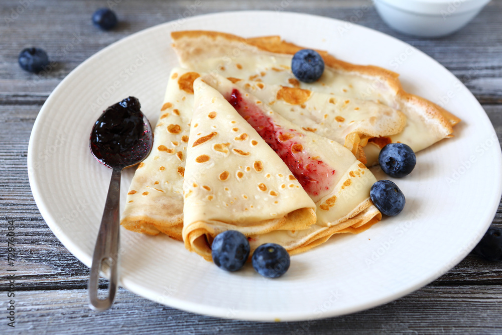 Thin pancakes with jam Thin pancakes with jam