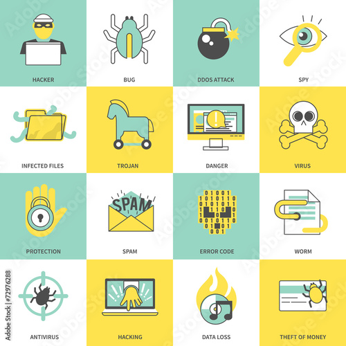 Hacker icons flat line