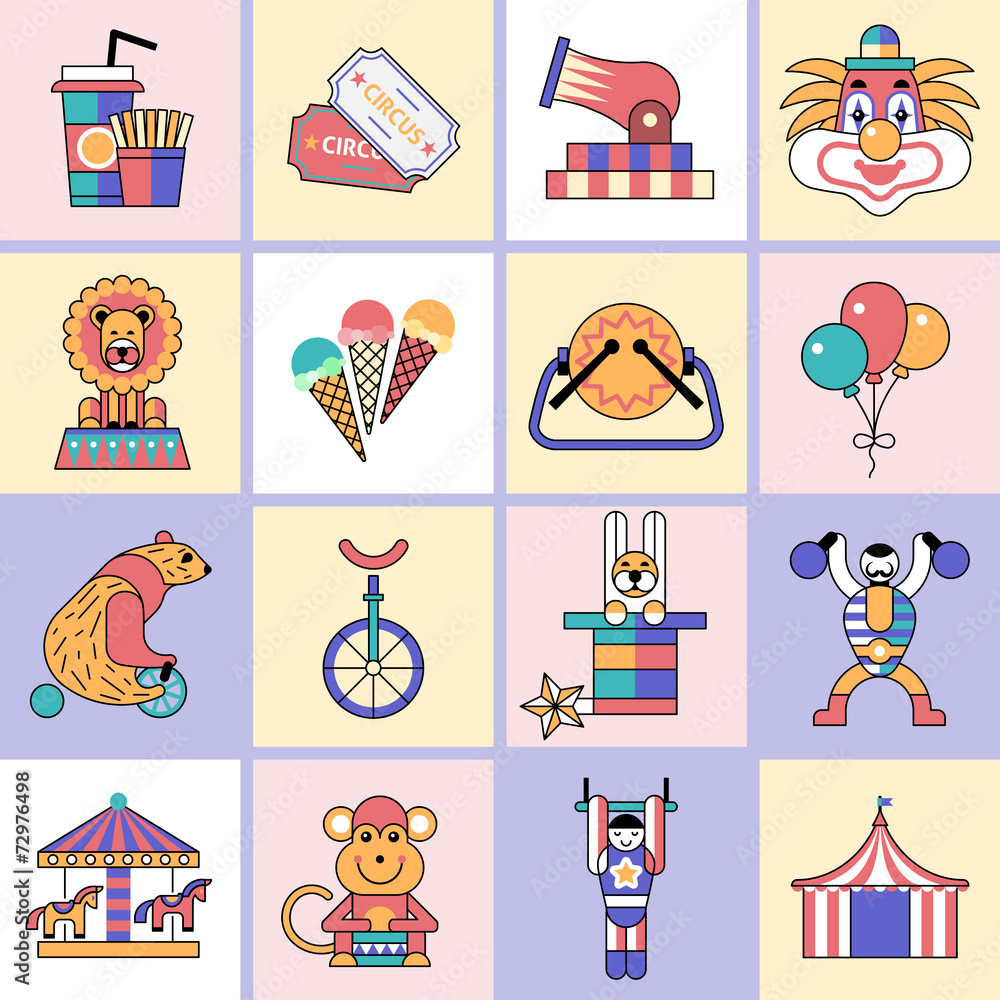 Circus icons set flat line Circus icons set flat line