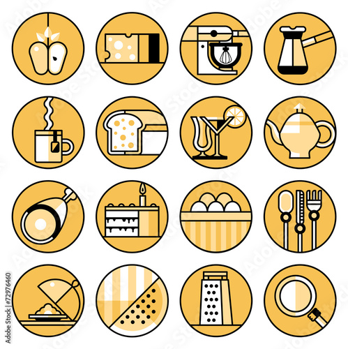 Food icons flat line set