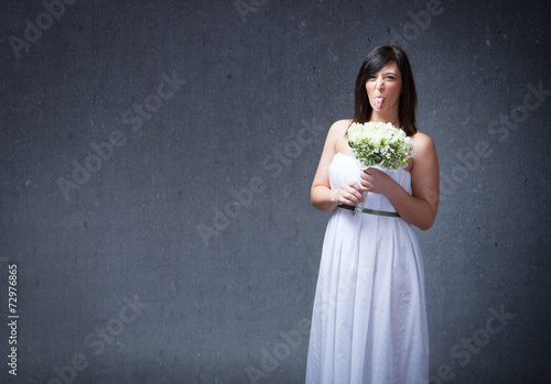 Schilderij op canvas bride with white dress made faces