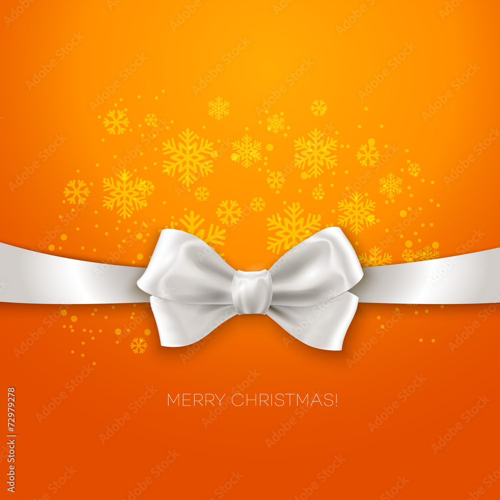 Orange Christmas background ribbon with white silk bow Orange Christmas background ribbon with white silk bow