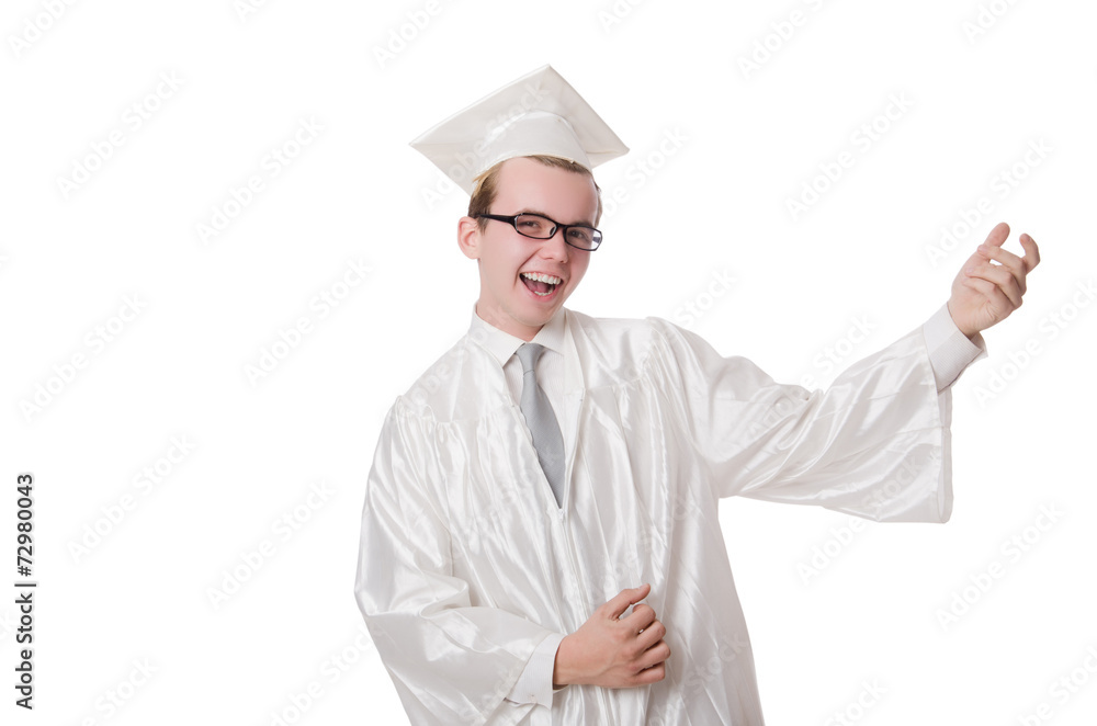 Young male student graduated from high school on white Young male student graduated from high school on white