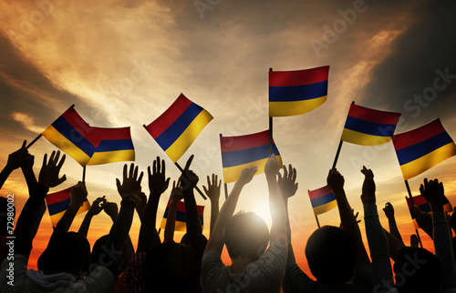 Group of People Waving Armenian Flags