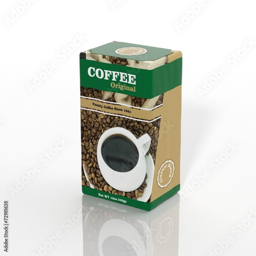 3D Coffee paper package isolated on white
