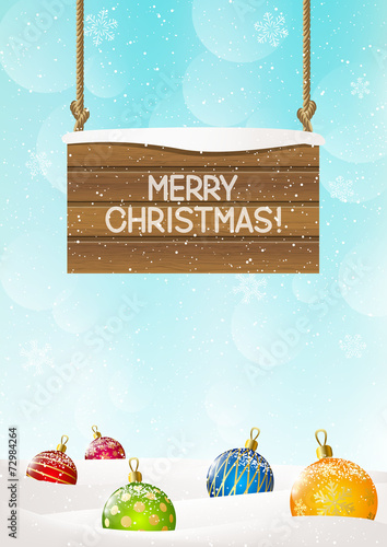 Christmas signboard on winter background