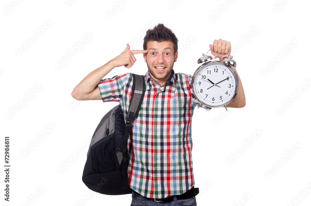 Student missing his deadlines isolated on white Student missing his deadlines isolated on white