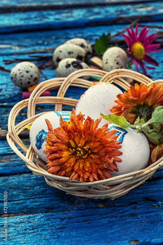 painted eggs for Easter on the background color
