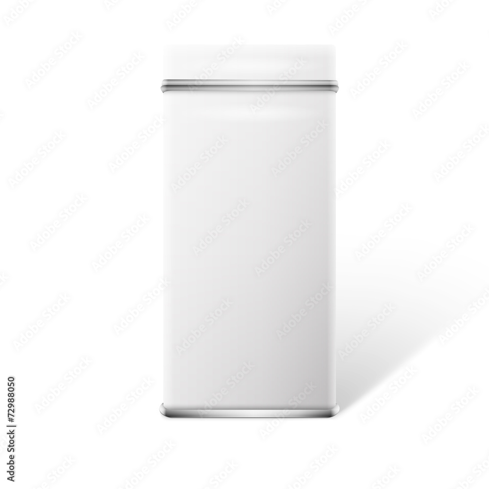 Vector object. White square tin packaging Vector object. White square tin packaging
