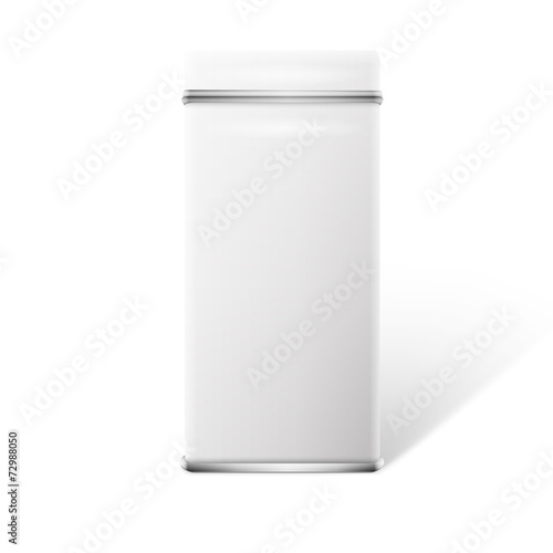 Vector object. White square tin packaging