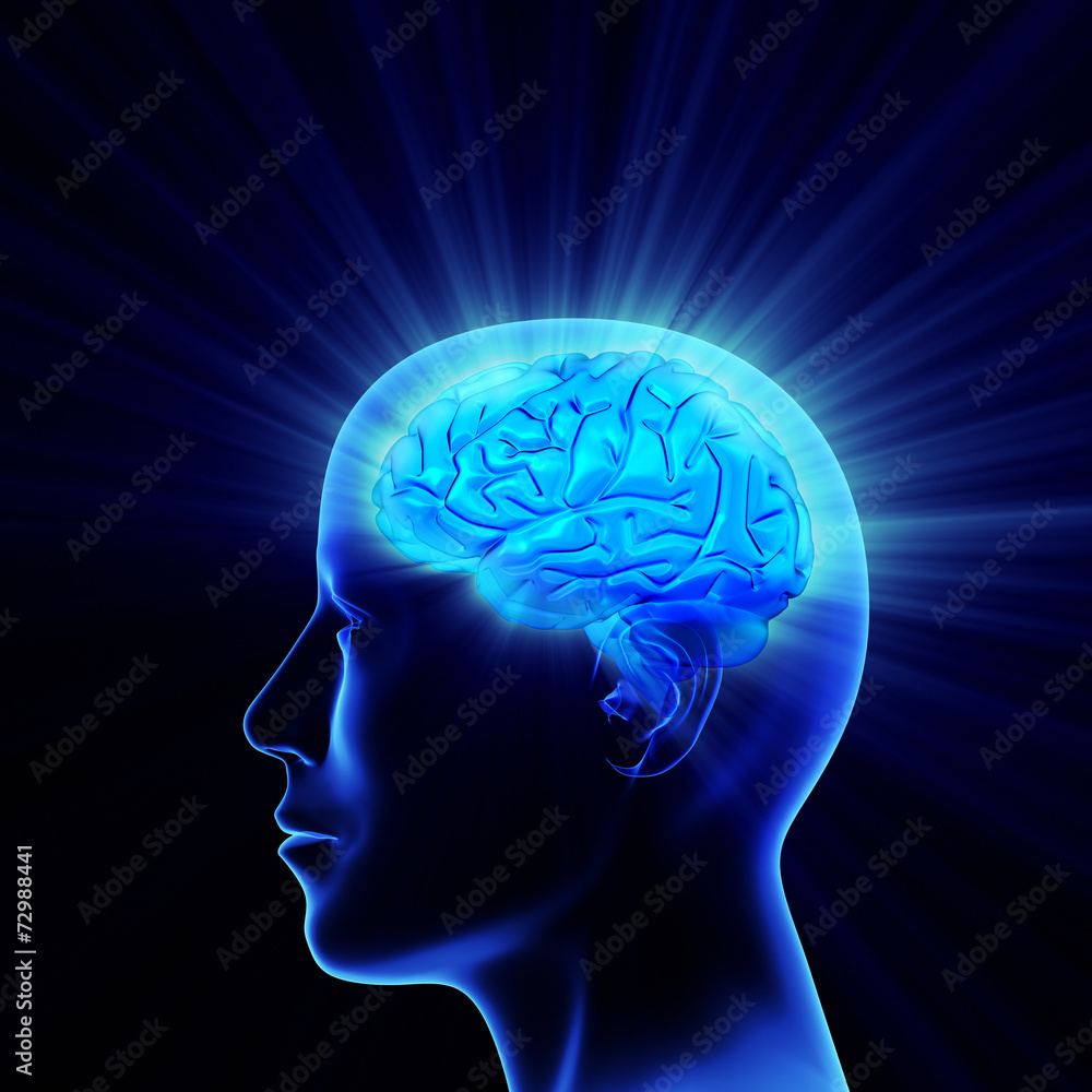 Man head with shining brain. Man head with shining brain.