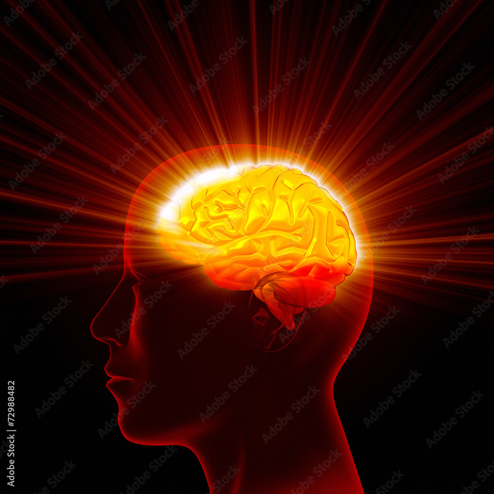 Man head with shining brain. Man head with shining brain.