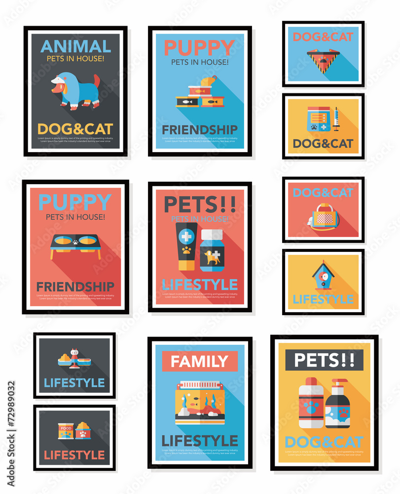 Pet poster flat banner design background set, eps10 Pet poster flat banner design background set, eps10
