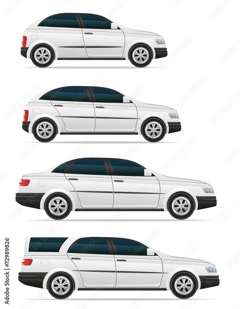 set icons passenger cars with different bodies vector illustrati