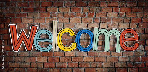 Welcome Word and Brick Wall in Background photo