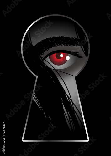 Illustration of eye looking through from keyhole