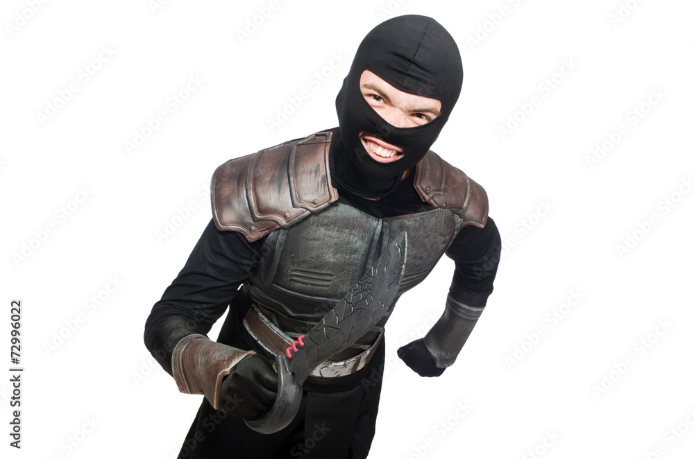 Ninja with knife isolated on white Ninja with knife isolated on white