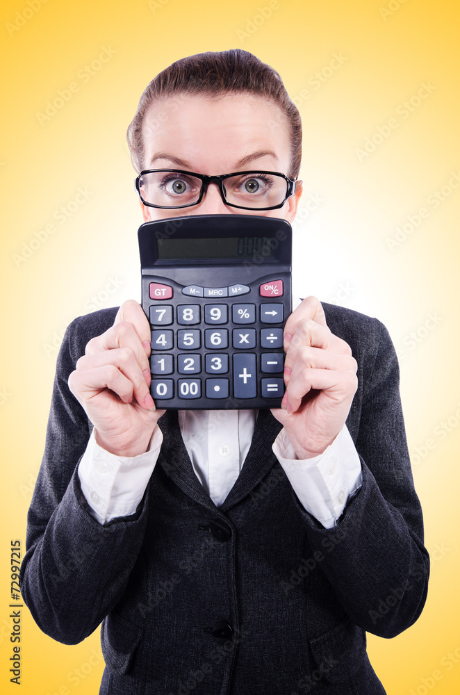 Funny accountant with calculator on white Funny accountant with calculator on white