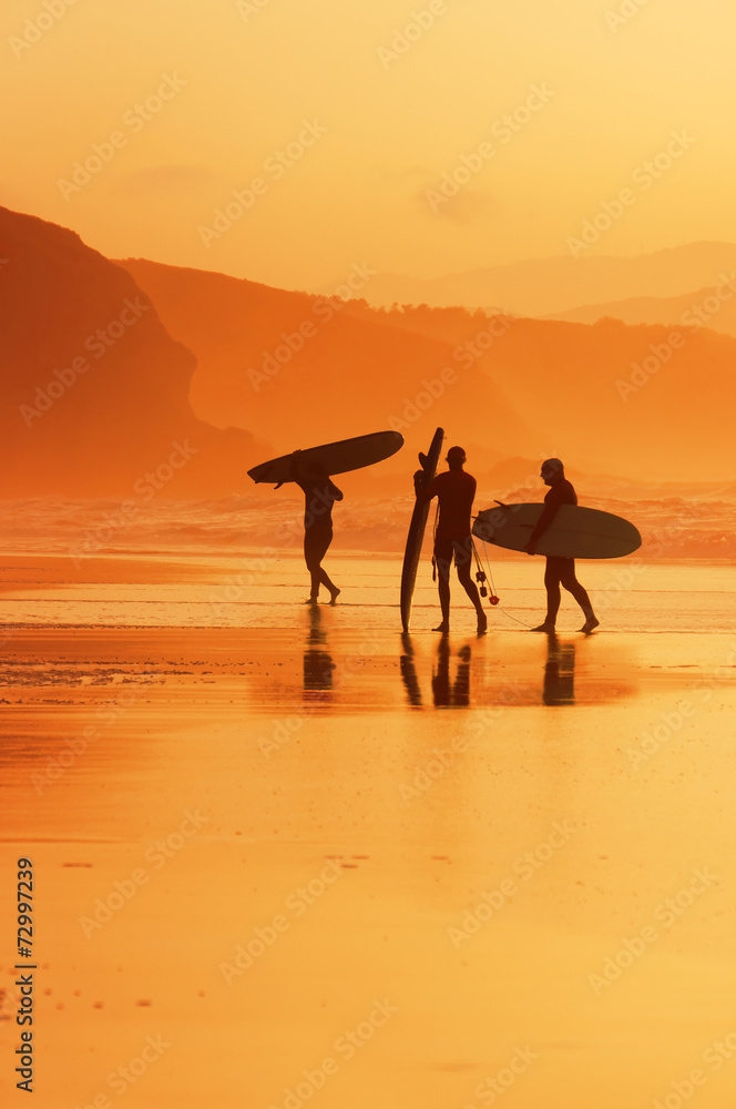 Ταπετσαρία surfers on the shore at sunset