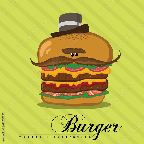 Appetizing mustache hamburger in cartoon style