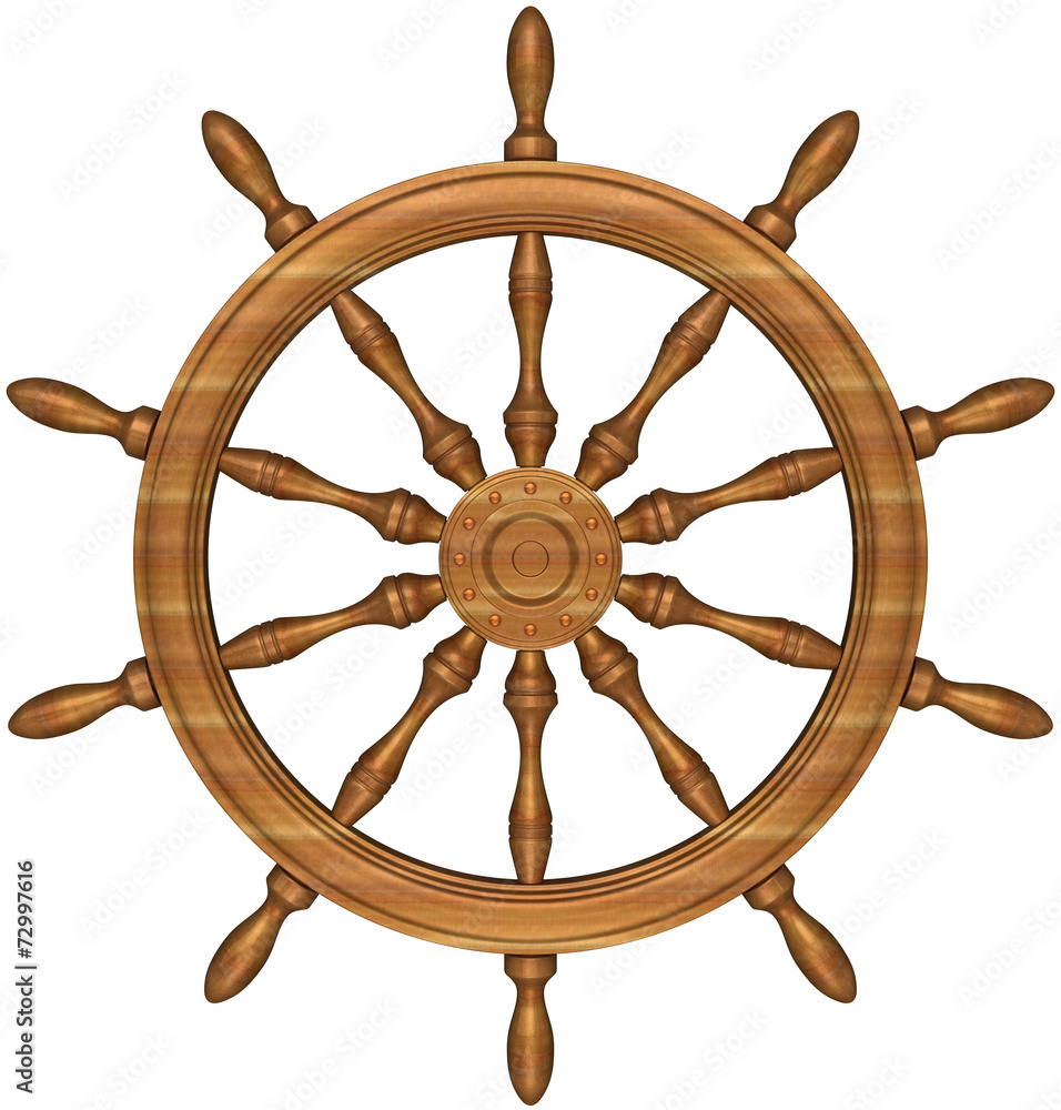 Steering wheel of a ship sailing.