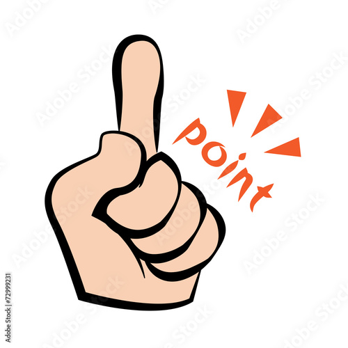 Comical hand-dawn index finger and point letters