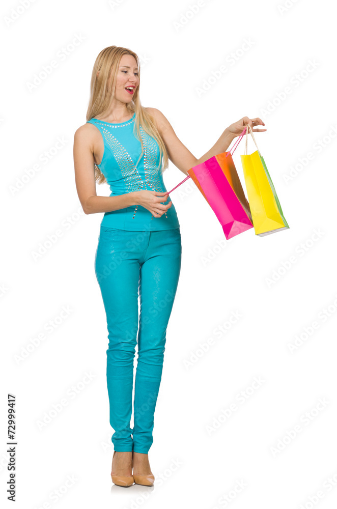 Woman with shopping bags isolated on white Woman with shopping bags isolated on white