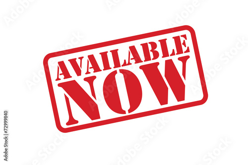AVAILABLE NOW Rubber Stamp vector over a white background.