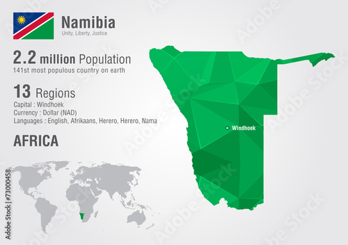 Namibia world map with a pixel diamond texture.