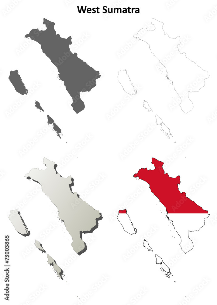 West Sumatra blank outline map set