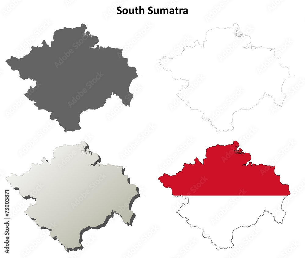Naklejka premium South Sumatra blank outline map set