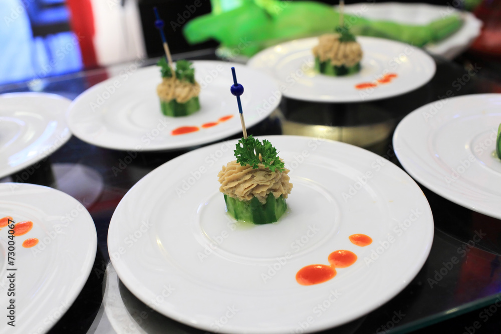 Plates with pate canape Plates with pate canape