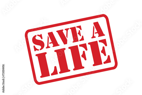 SAVE A LIFE red Rubber Stamp vector over a white background.