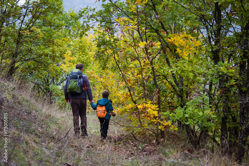 Autumn family hiking