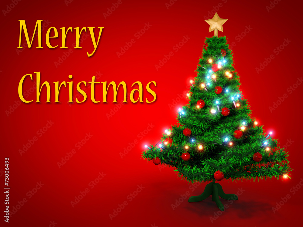 Christmas tree on red background Christmas tree on red background