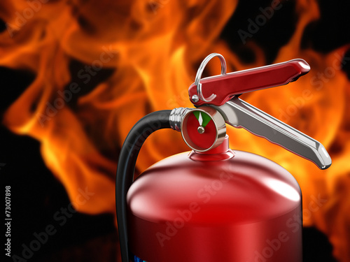 Fire extinguisher on flame background